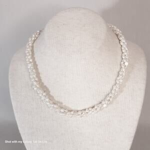 Choker Necklace Twisted Strands Faux Freshwater Pearl Beads Ornate Slide Clasp